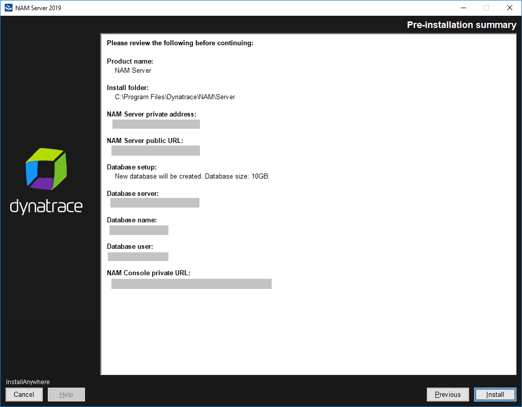 NAM Server: Installation: Pre-installation summary