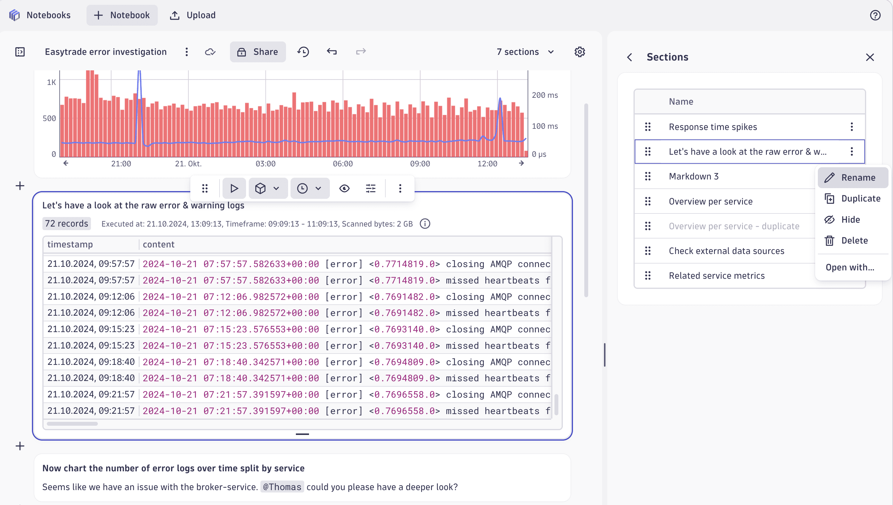Navigate and organize large notebooks with the Sections panel