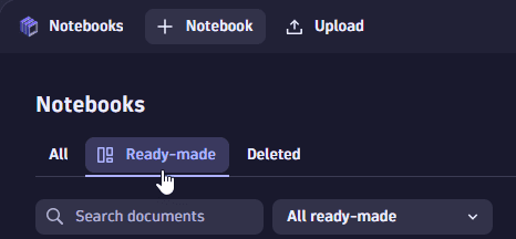 Notebooks: Select "Ready-made" tab