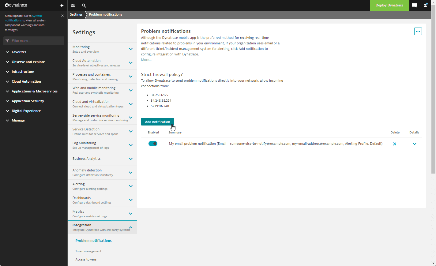 Add an email problem notification