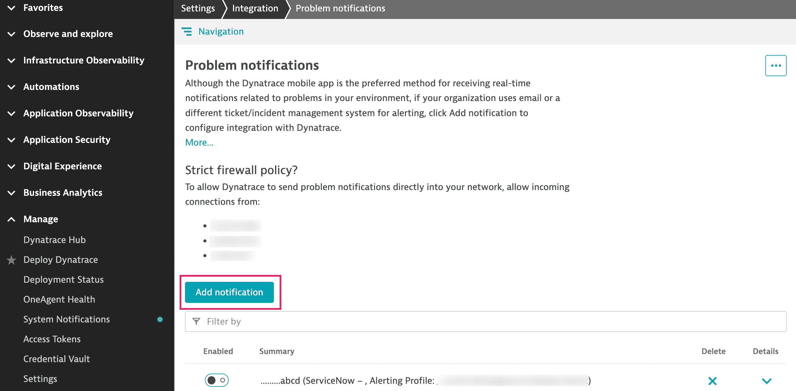 Add a notification for an integration