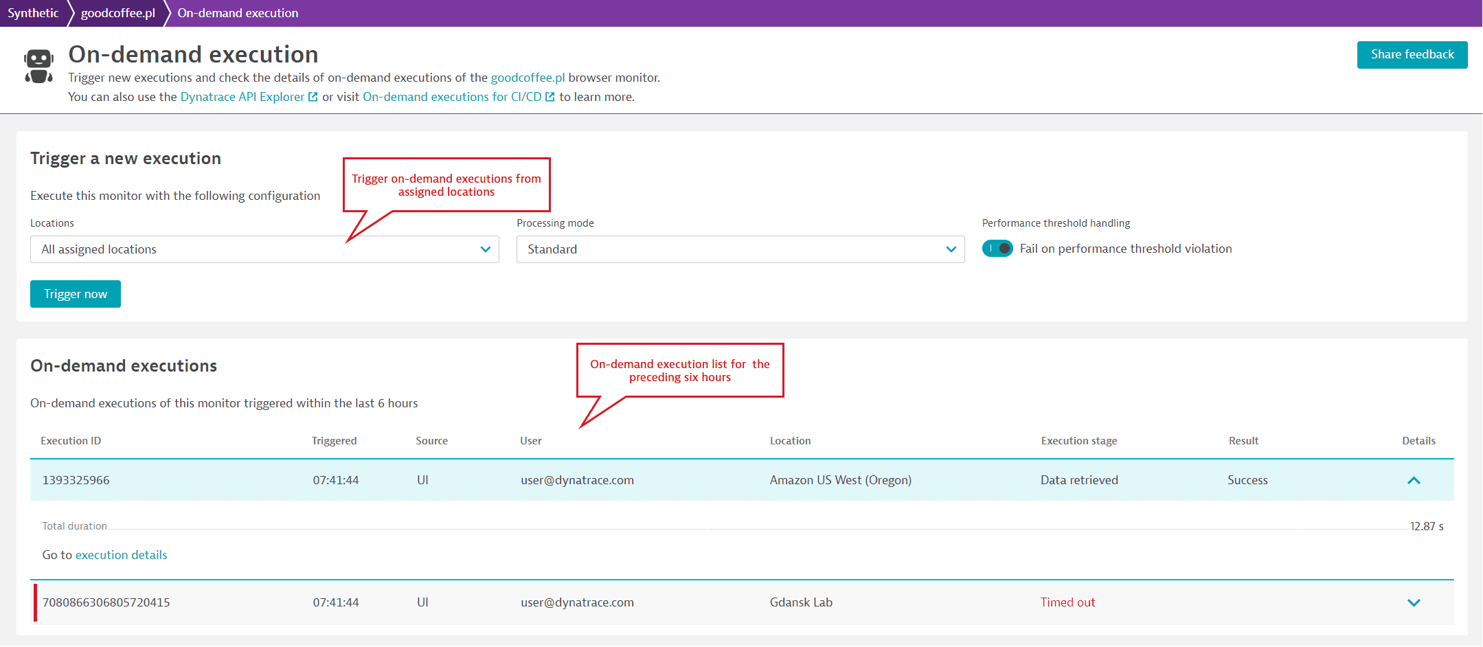 On-demand execution page