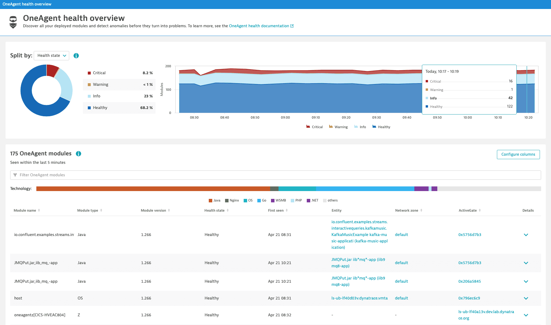 OneAgent health overview