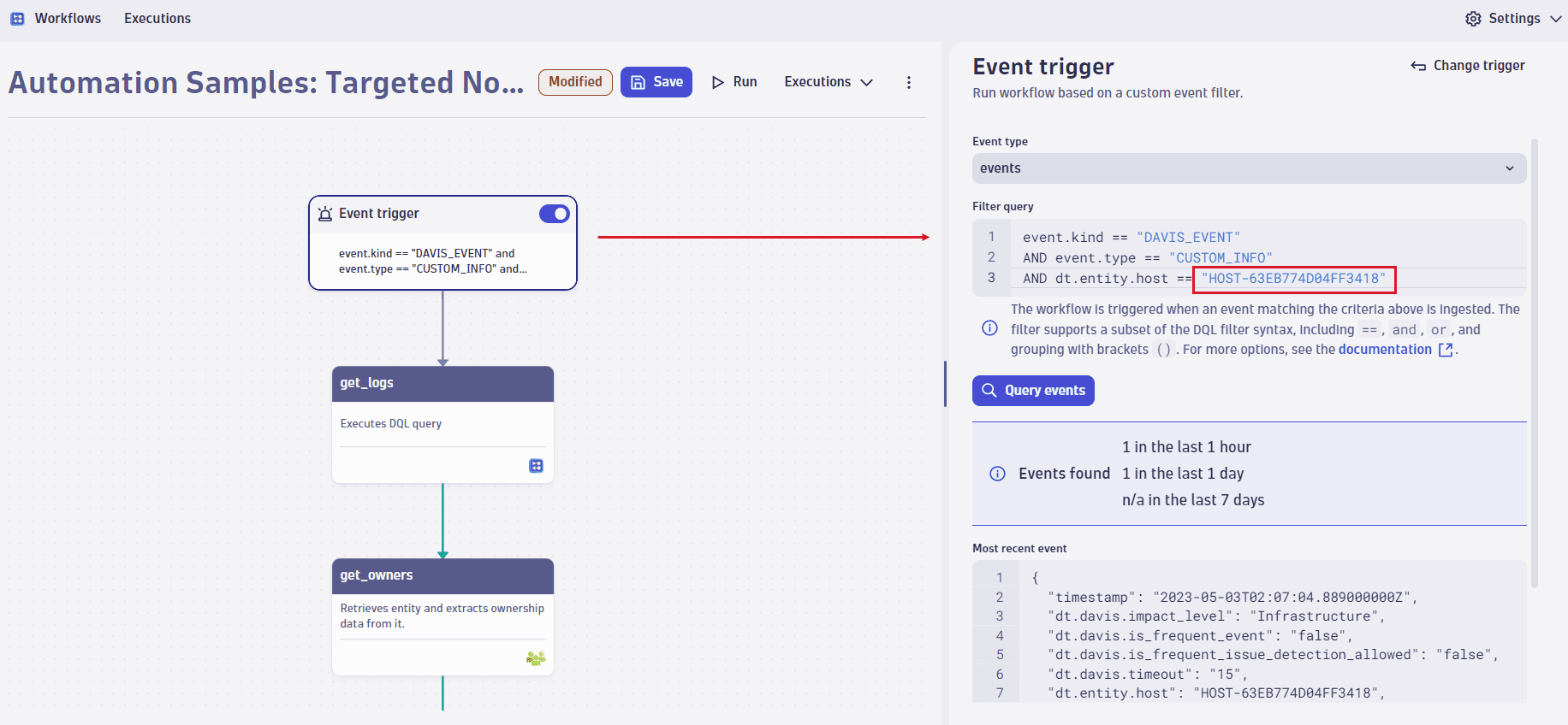 Host event trigger for a workflow