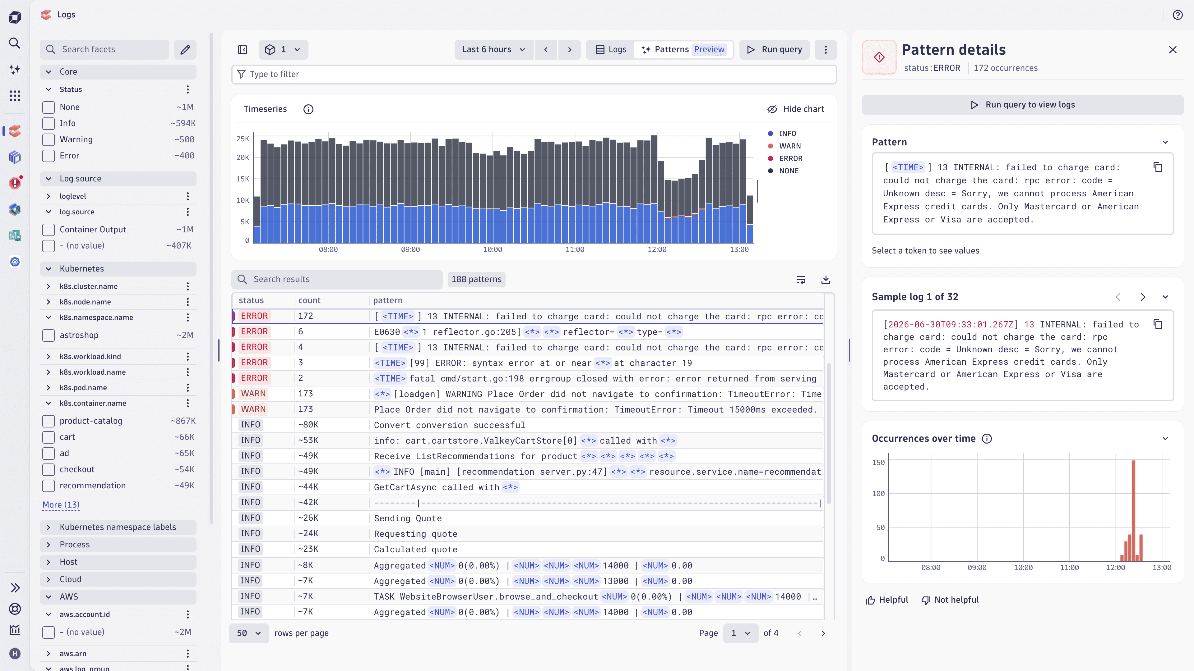 Pattern analysis in the Logs app