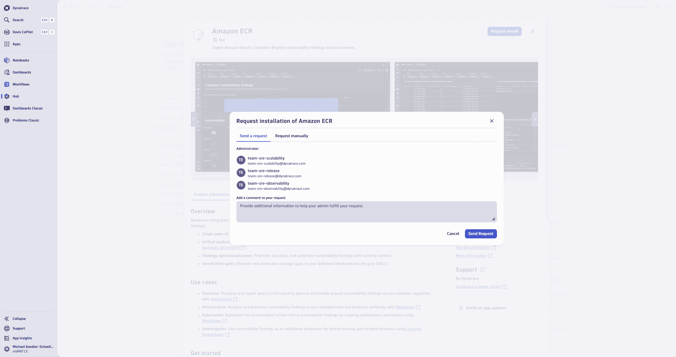Example: Request installation of Amazon ECR