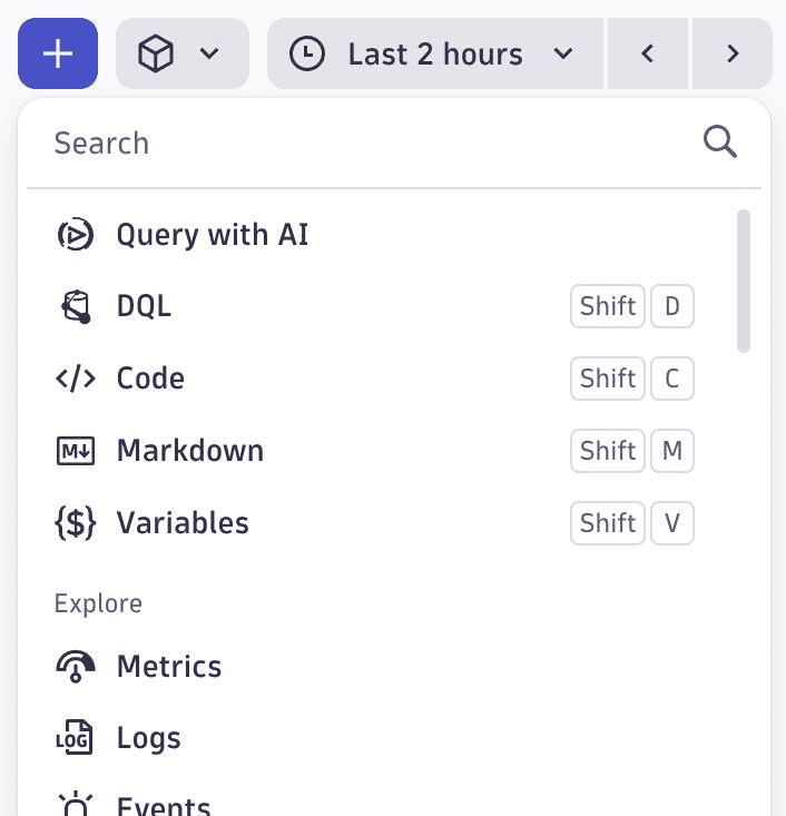 Improved + Add Menu experience for Dashboards and Notebooks.