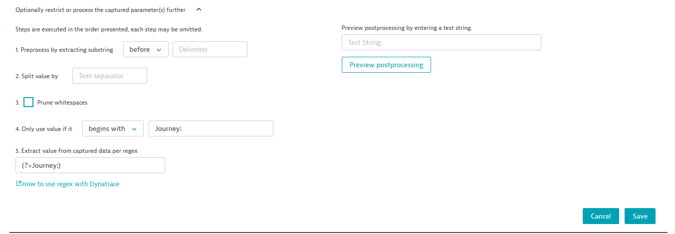 Post processing options for defining request attribute rule