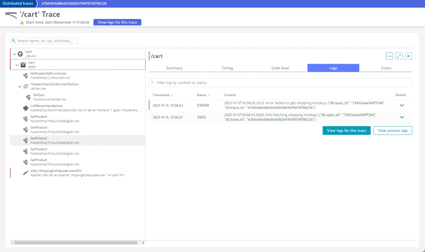 Log analysis distributed trace - 5