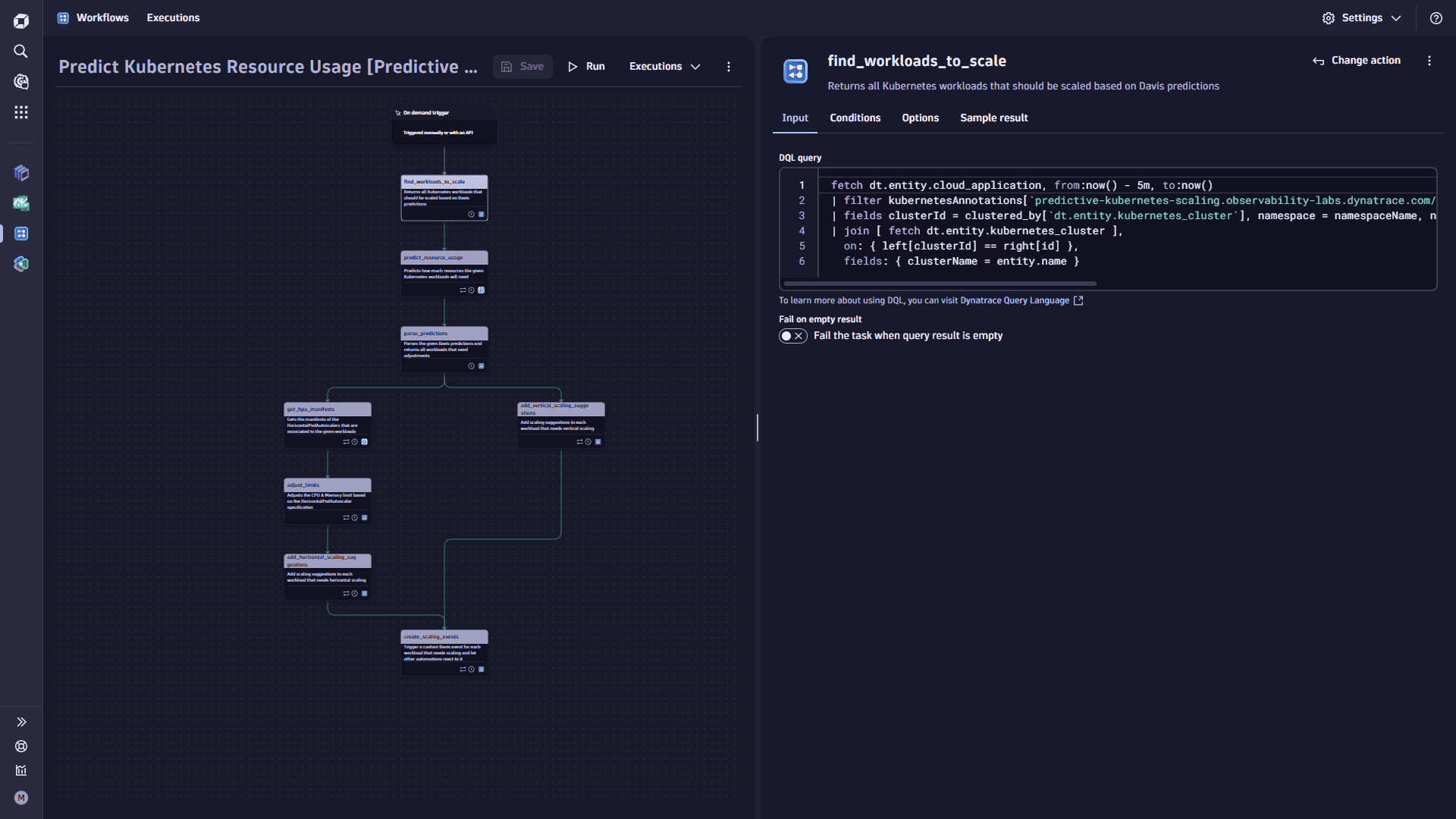 Use case: Predictive Autoscaling for Kubernetes Workloads - Predict Kubernetes resources usage workflow find workloads task