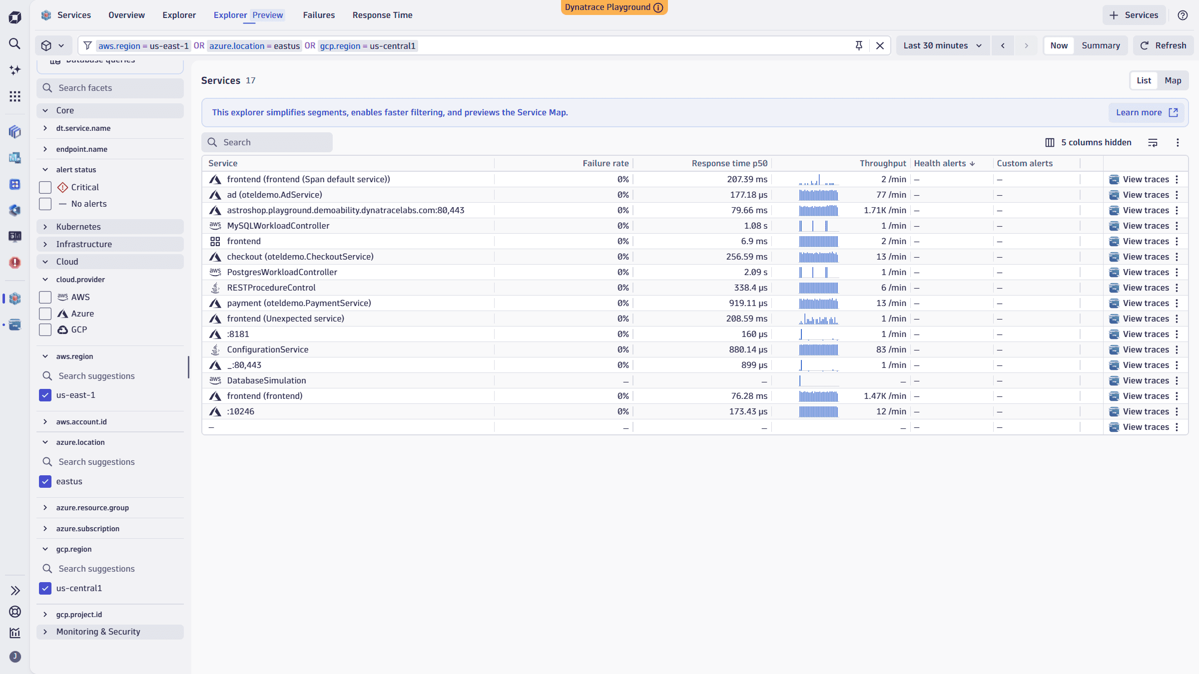 Services - Explorer Preview - Primary Grail fields filtering