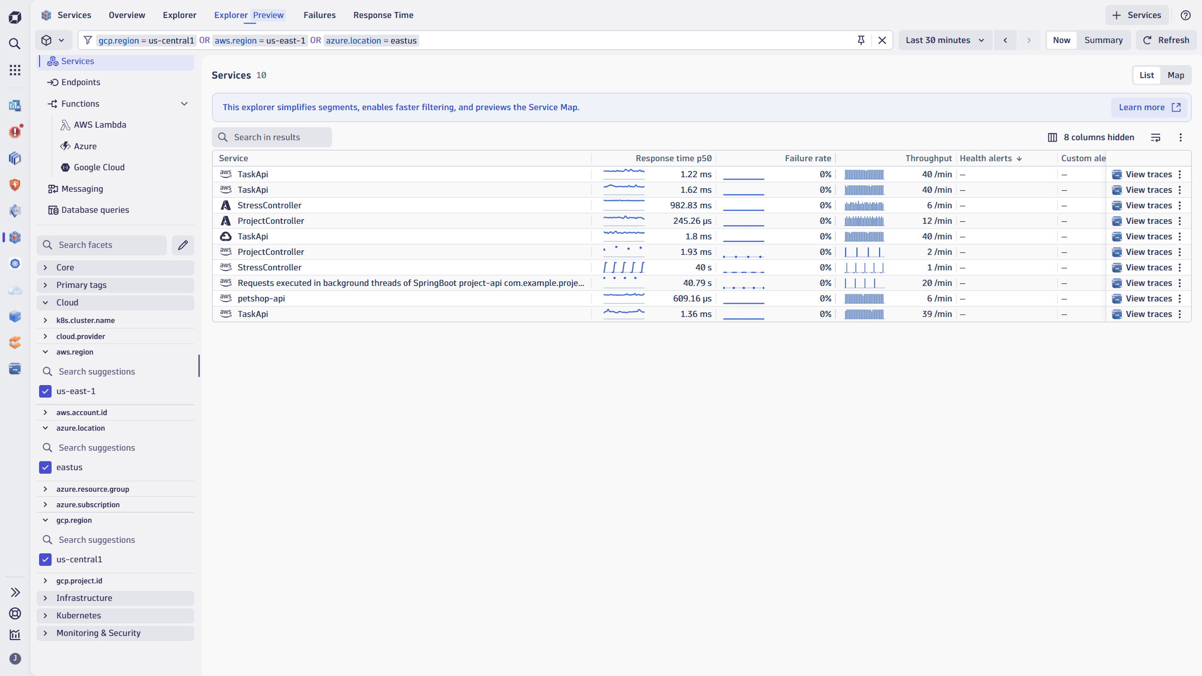 Primary Grail field filtering in the Services app