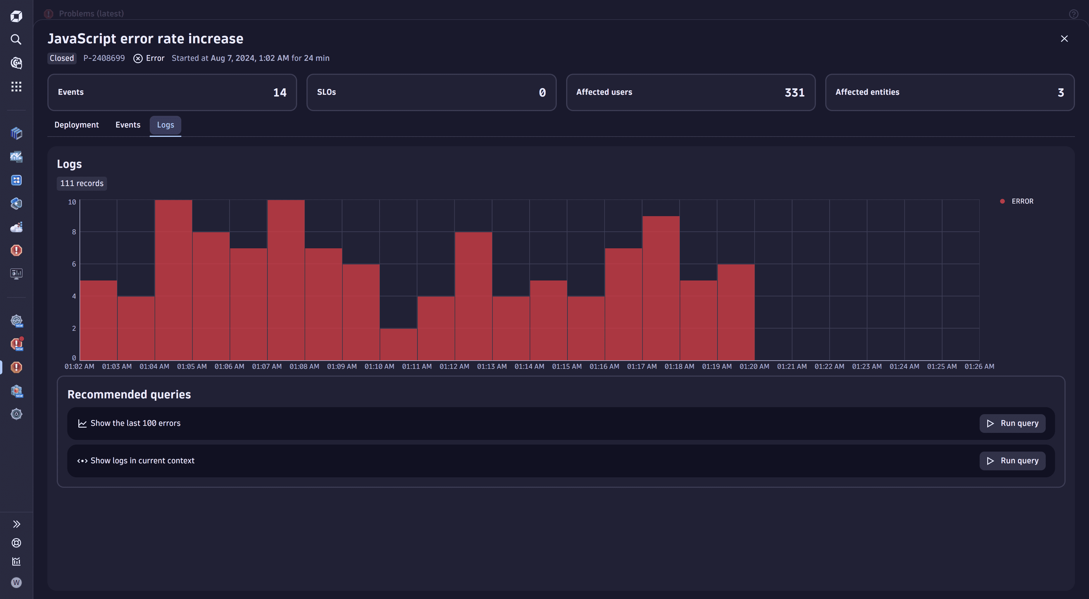 Davis problems app log count