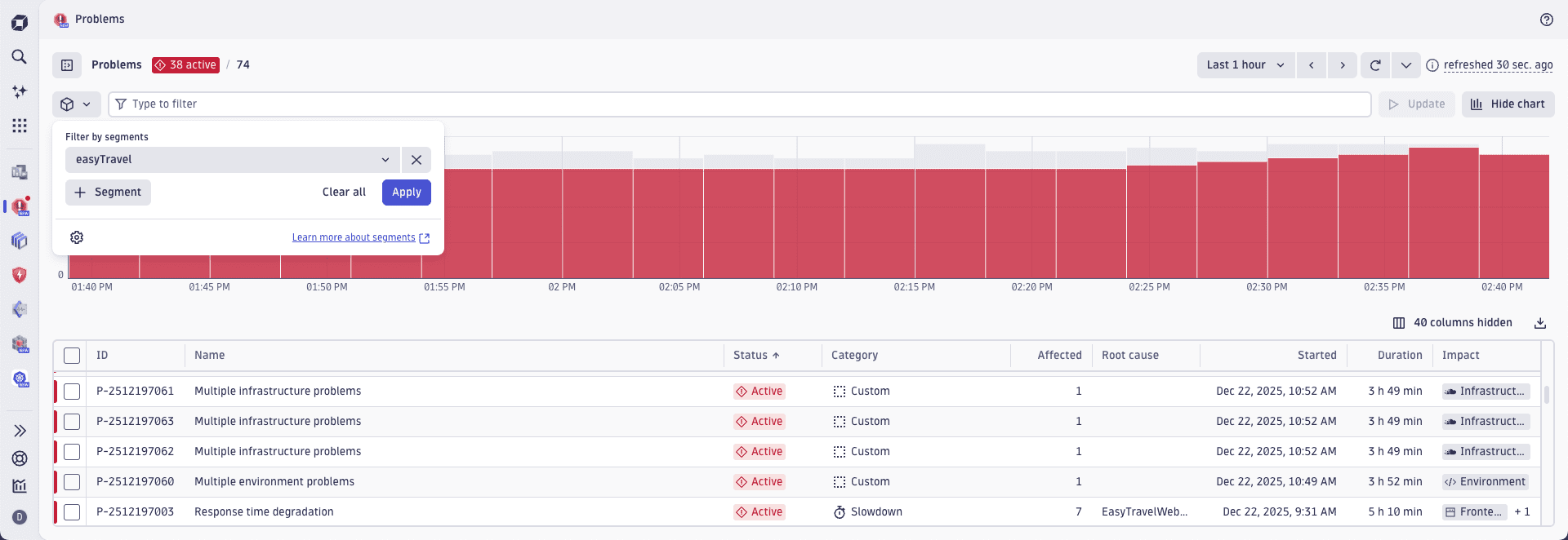 Filter by segments in the Problems app.