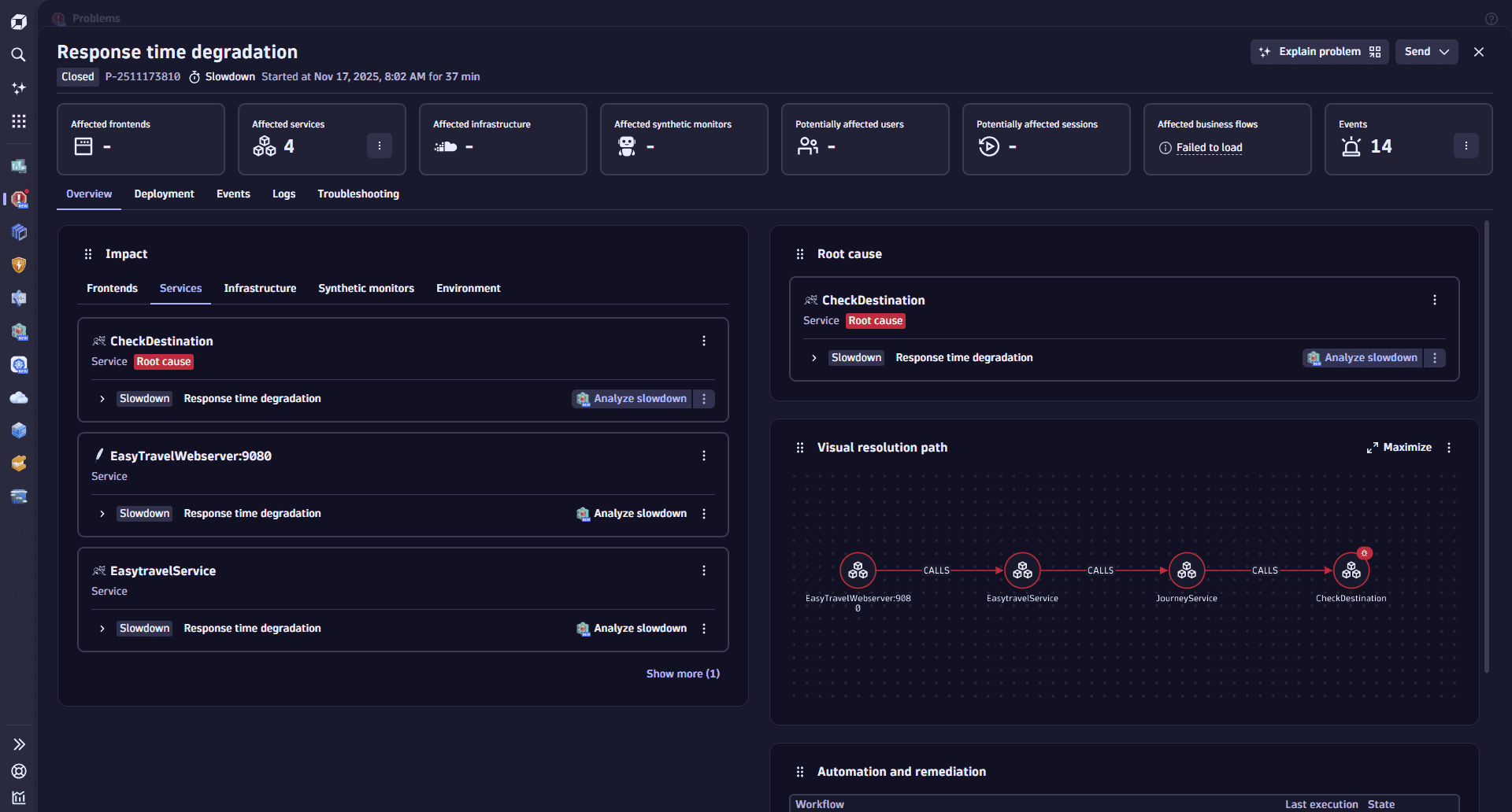 Example problem details Overview tab
