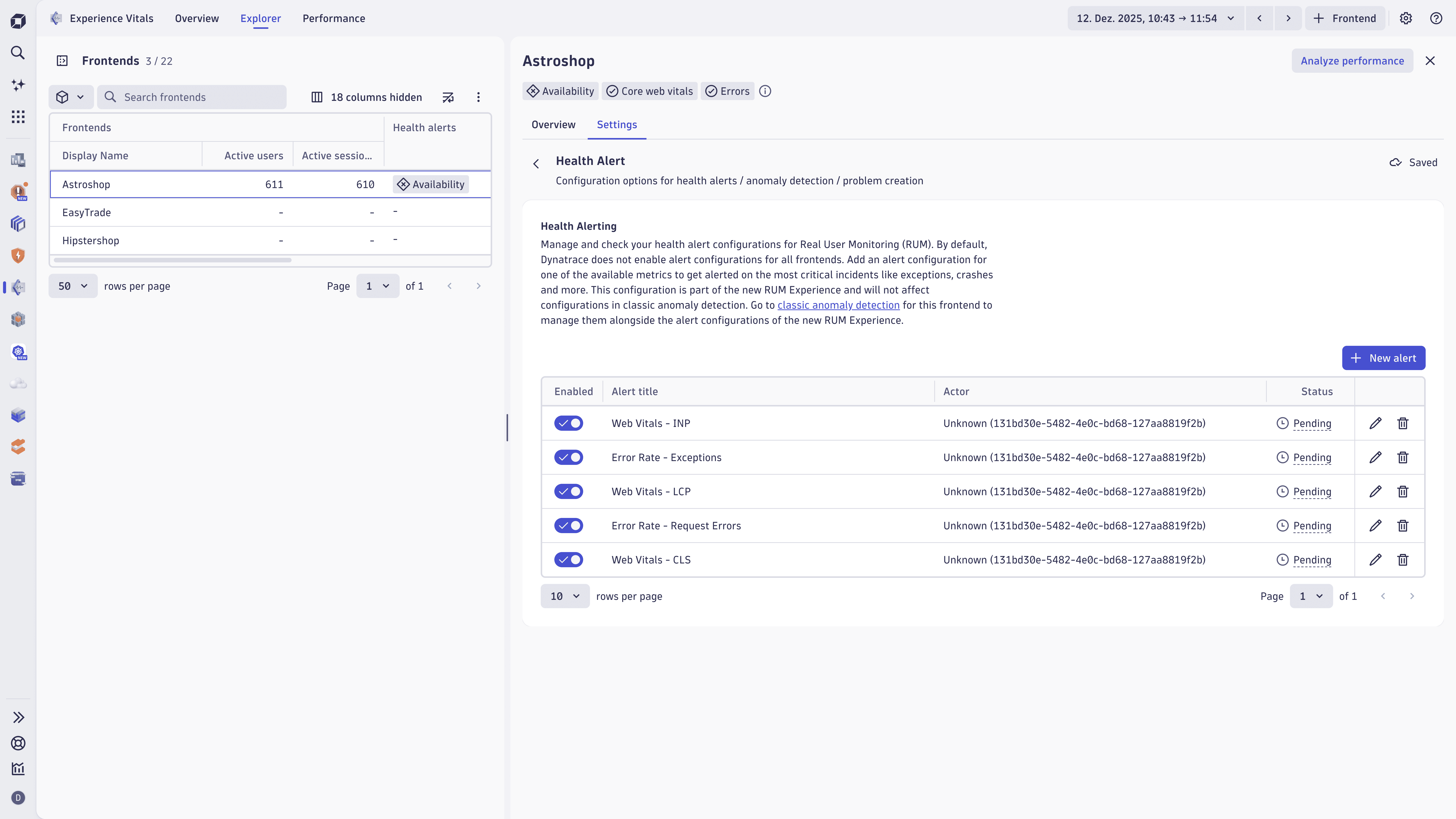 Native health alerts for key Frontend anomalies