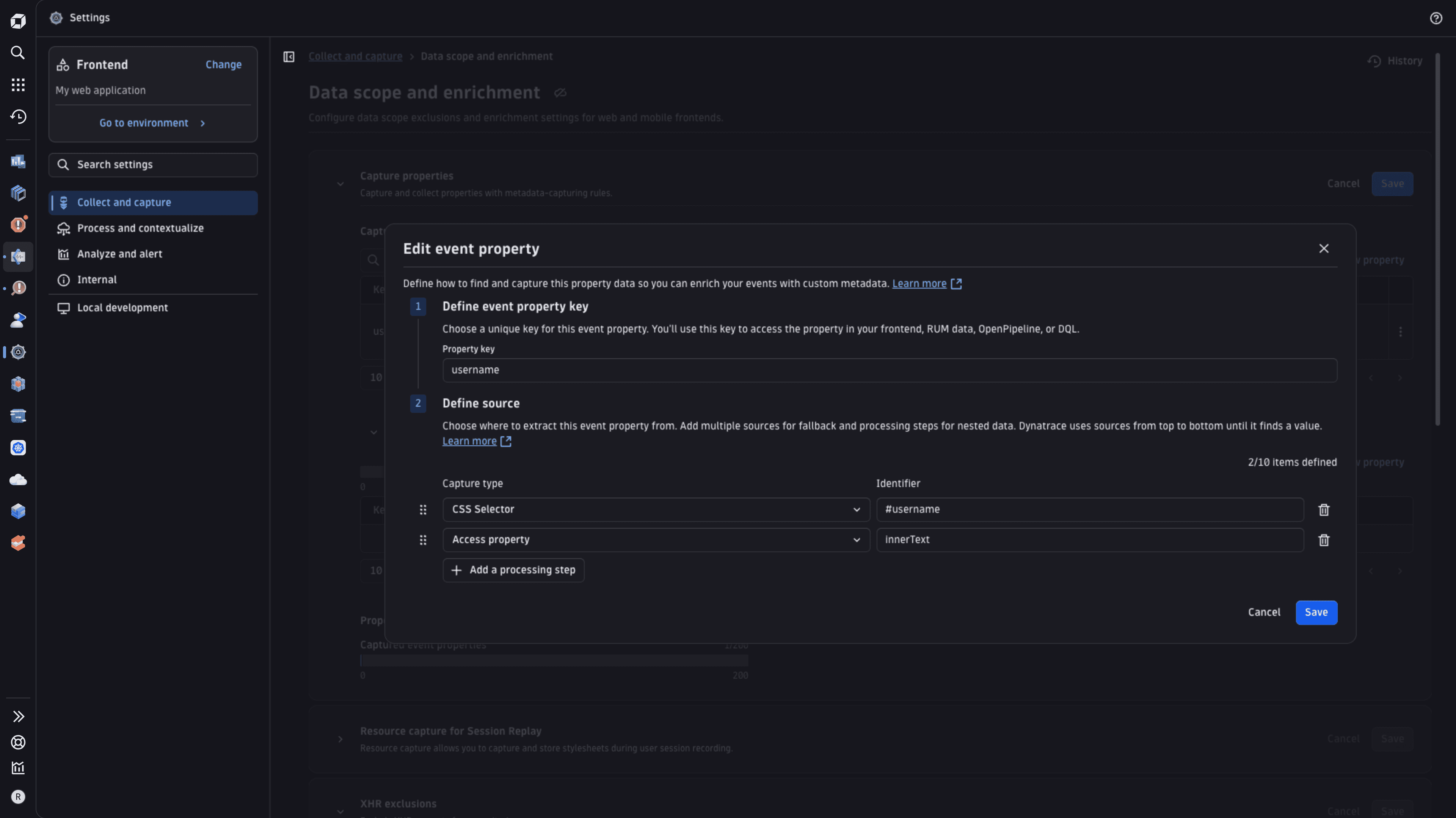 Capture event and session properties in RUM