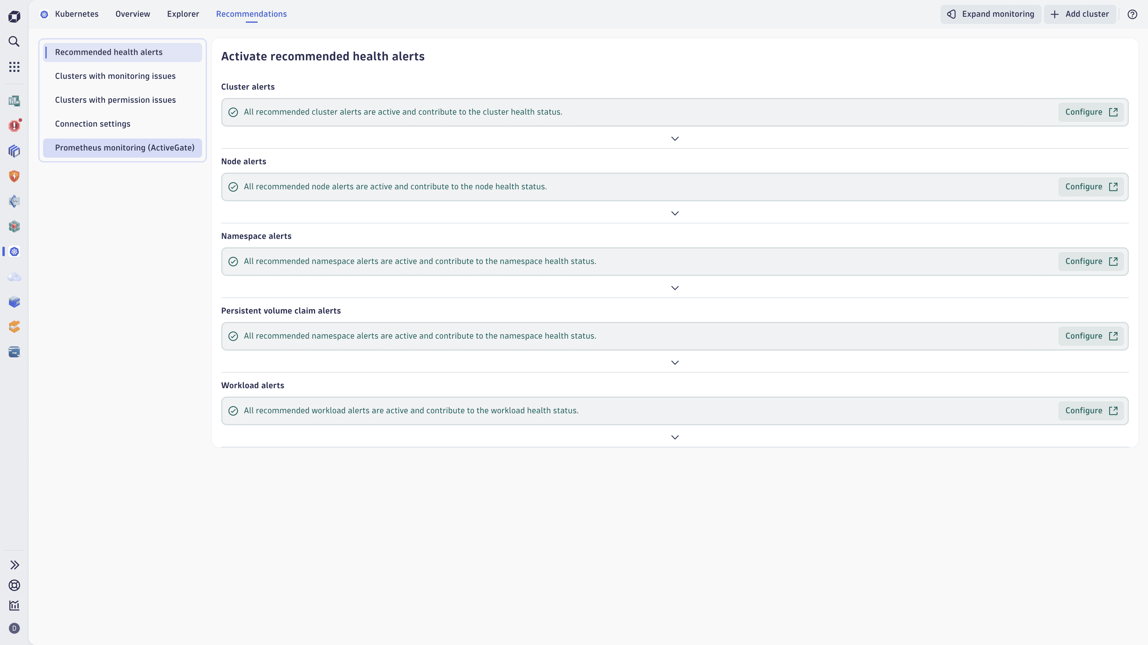 Recommendations in the Kubernetes app