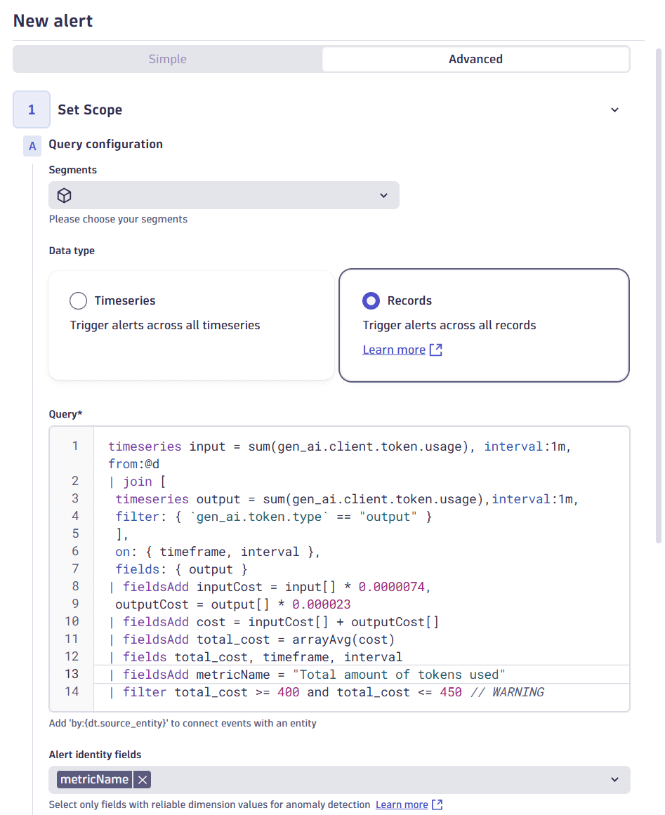 Create a query for a records-based alert