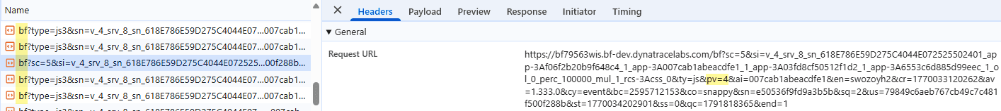 RUM beacons in the new format sent to SaaS infrastructure