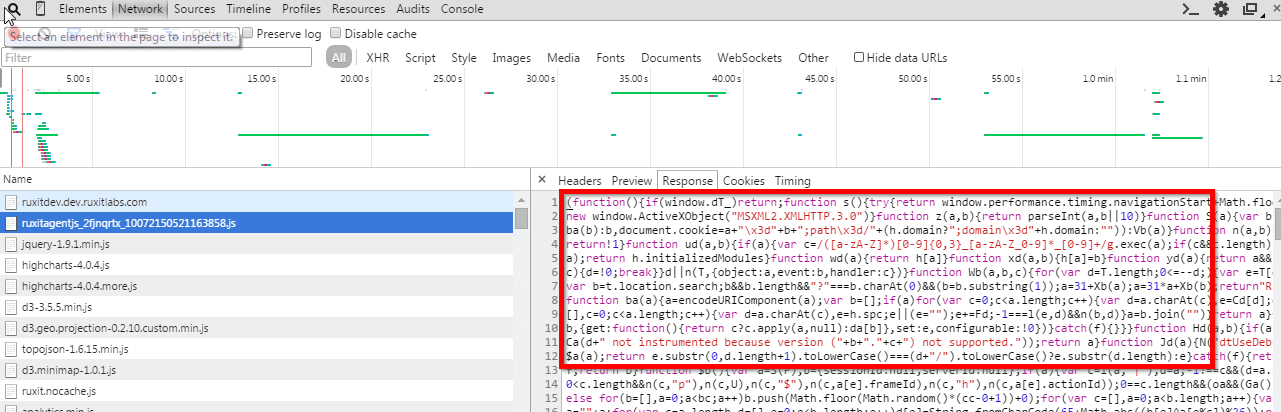 RUM troubleshooting - server responses containing the correct script content