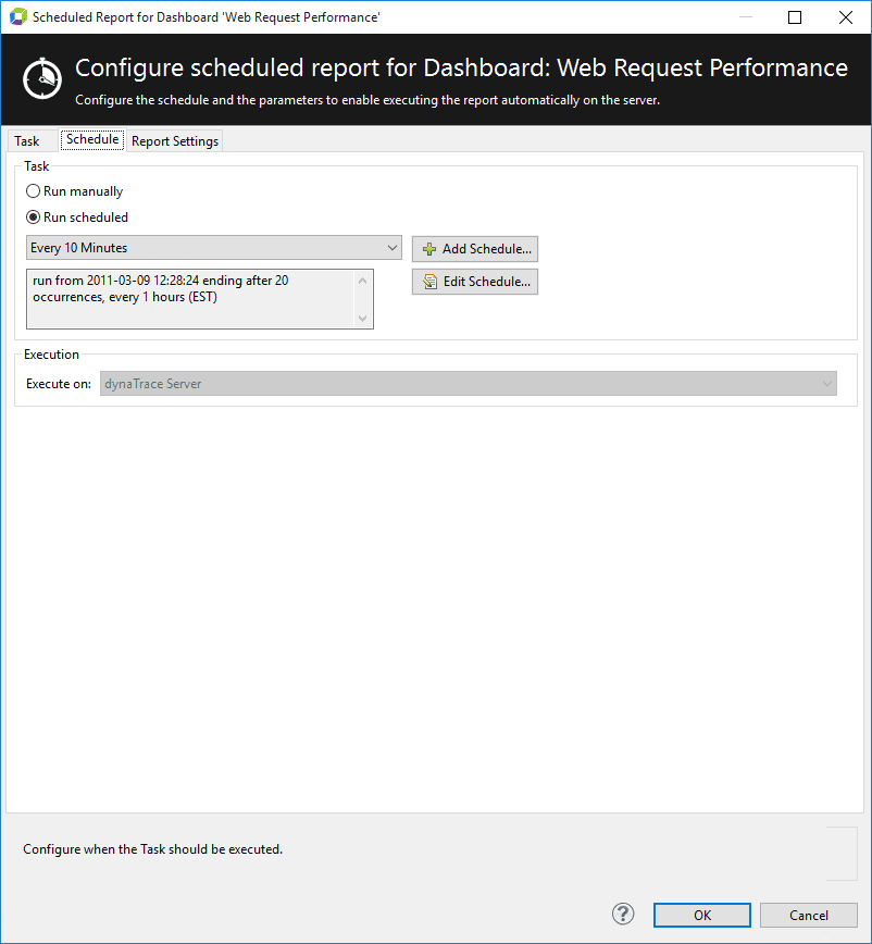 Scheduled Report Dialog Box - Schedule Tab