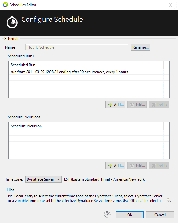 Schedules Editor dialog box