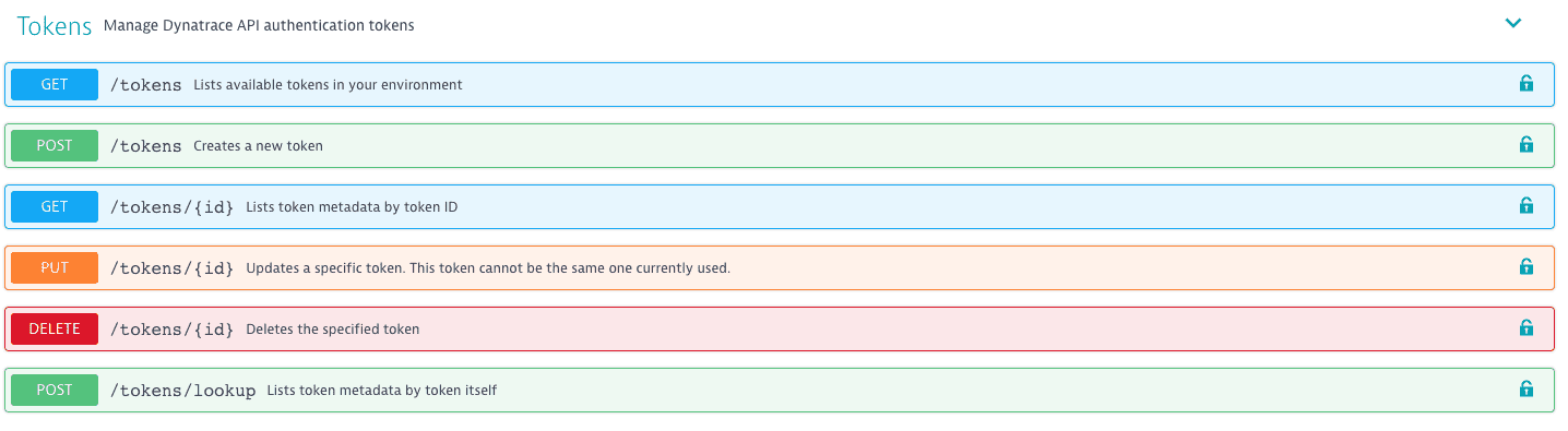 Token management REST API definition