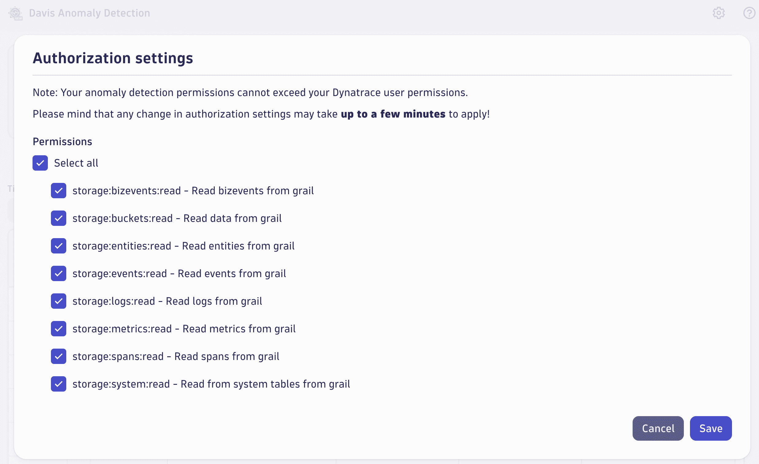 Davis anomaly detection - Authorization settings