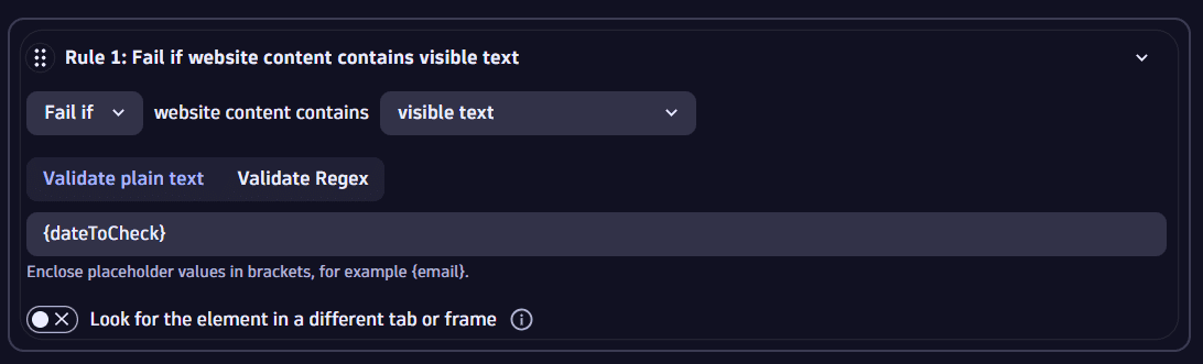 Validation against a visible text