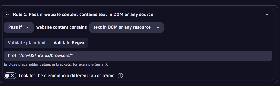 Validate against text in DOM