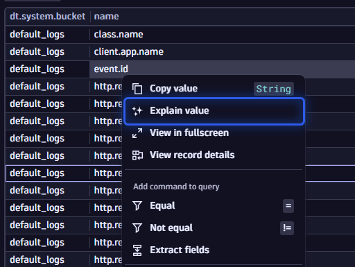 Explain value option