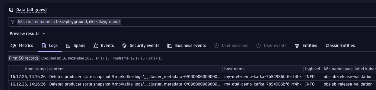 A screenshot of a in() operator in a segment. 