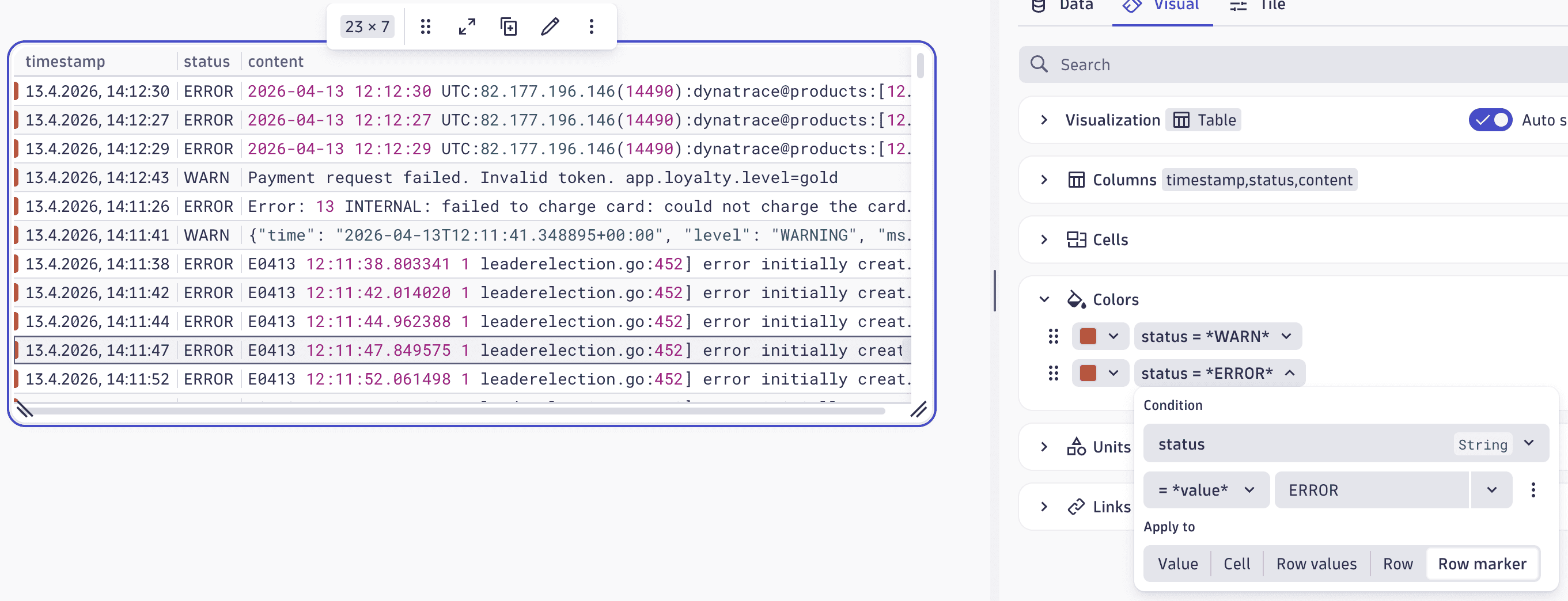 Highlight table rows with color markers in Dashboards and Notebooks