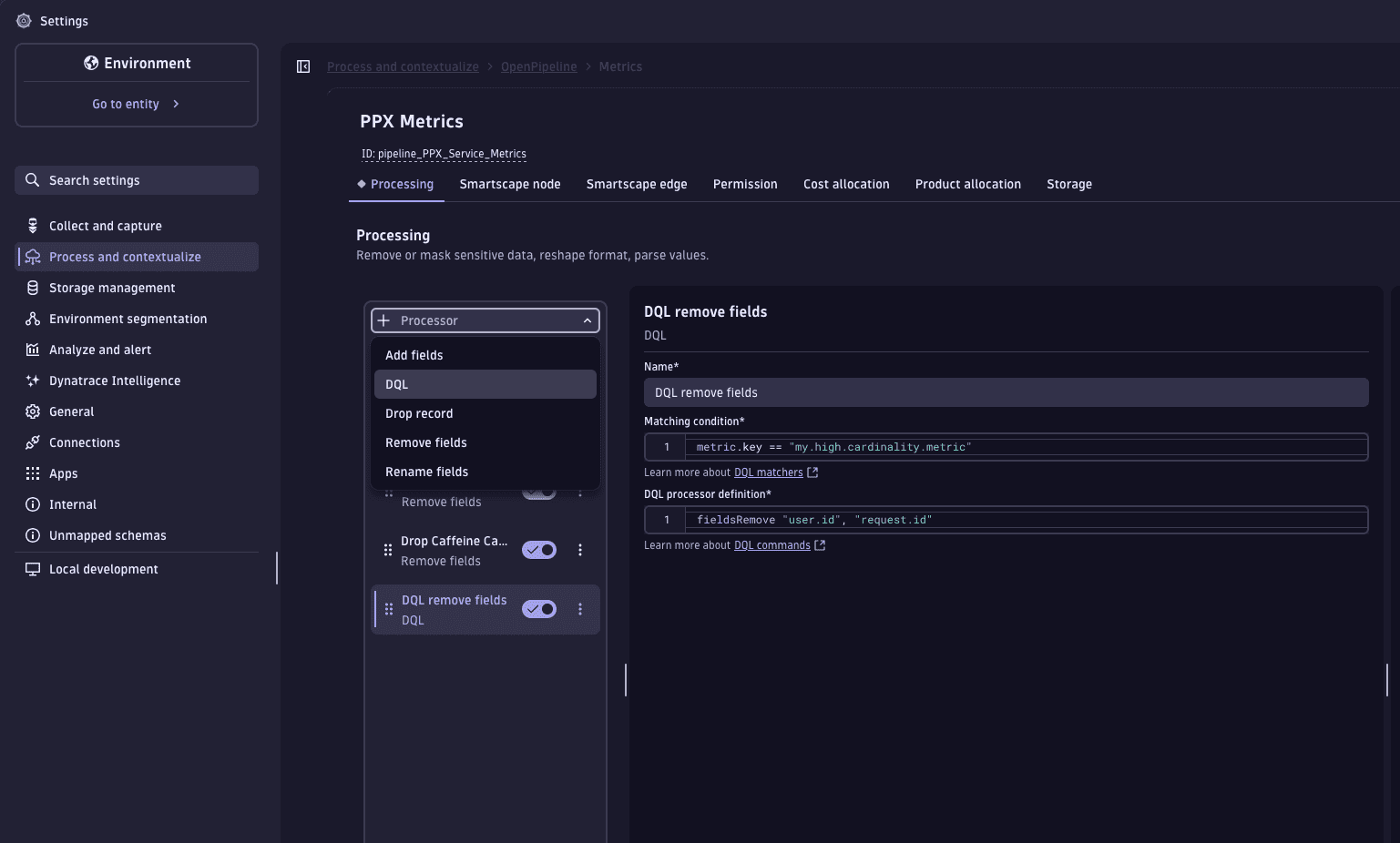 How to configure a DQL processor in OpenPipeline