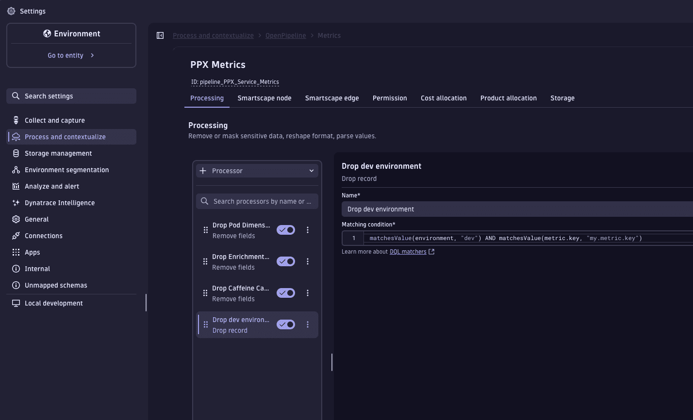 Drop metrics in OpenPipeline
