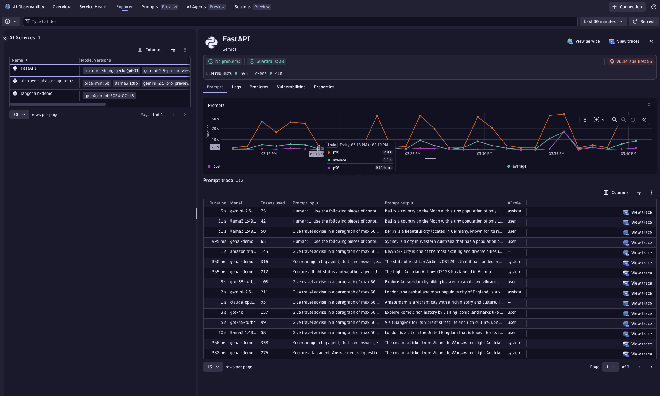 AI Observability Explorer tab