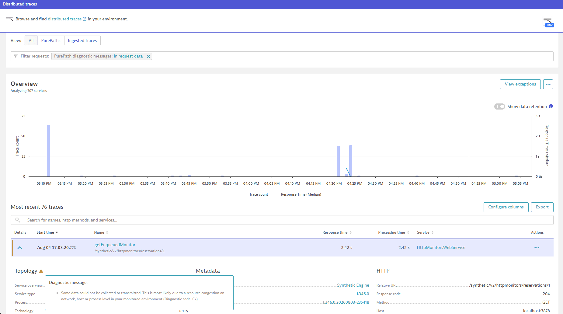 Distributed traces diagnostic message - capture error