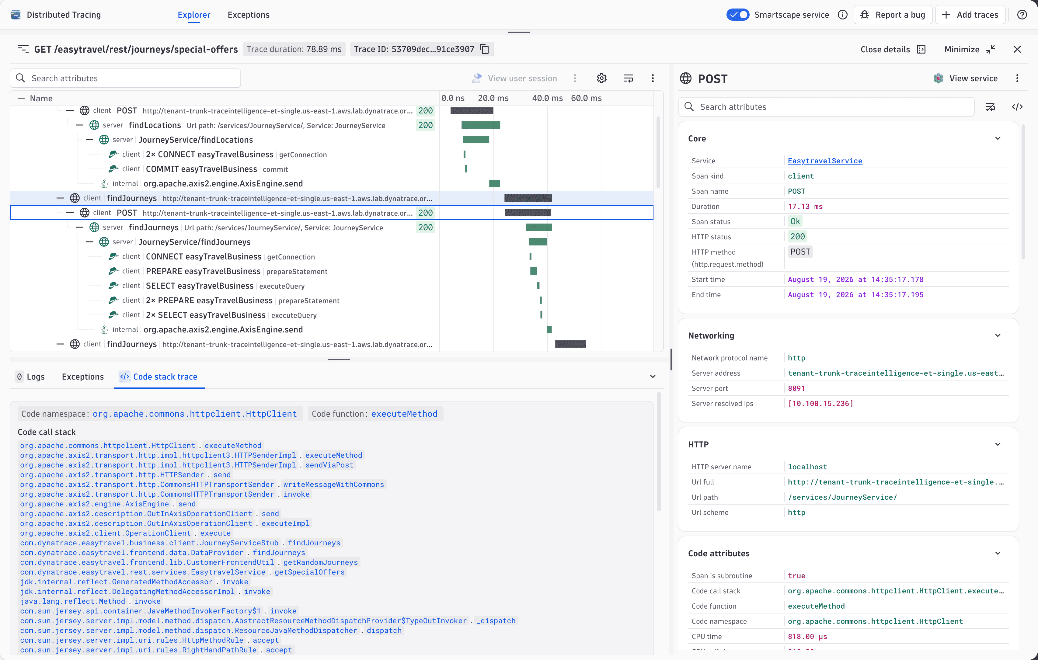 Distributed Tracing with Code stack trace