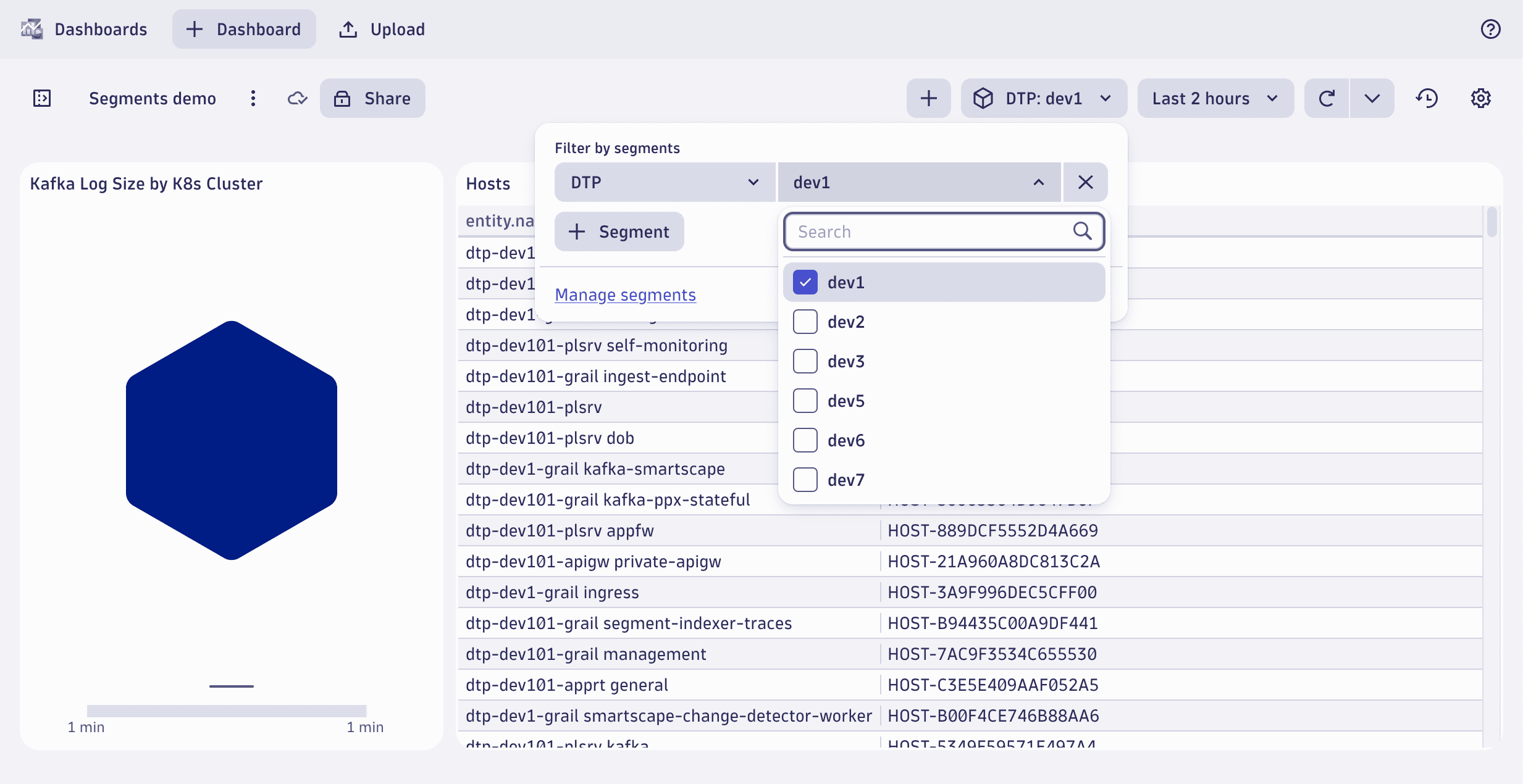 Filter by segments dropdown