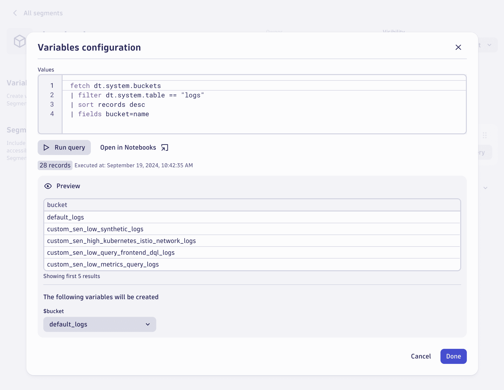 segments variable configuration