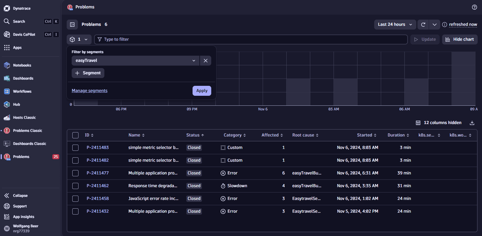 Use of Segments in the Problems app