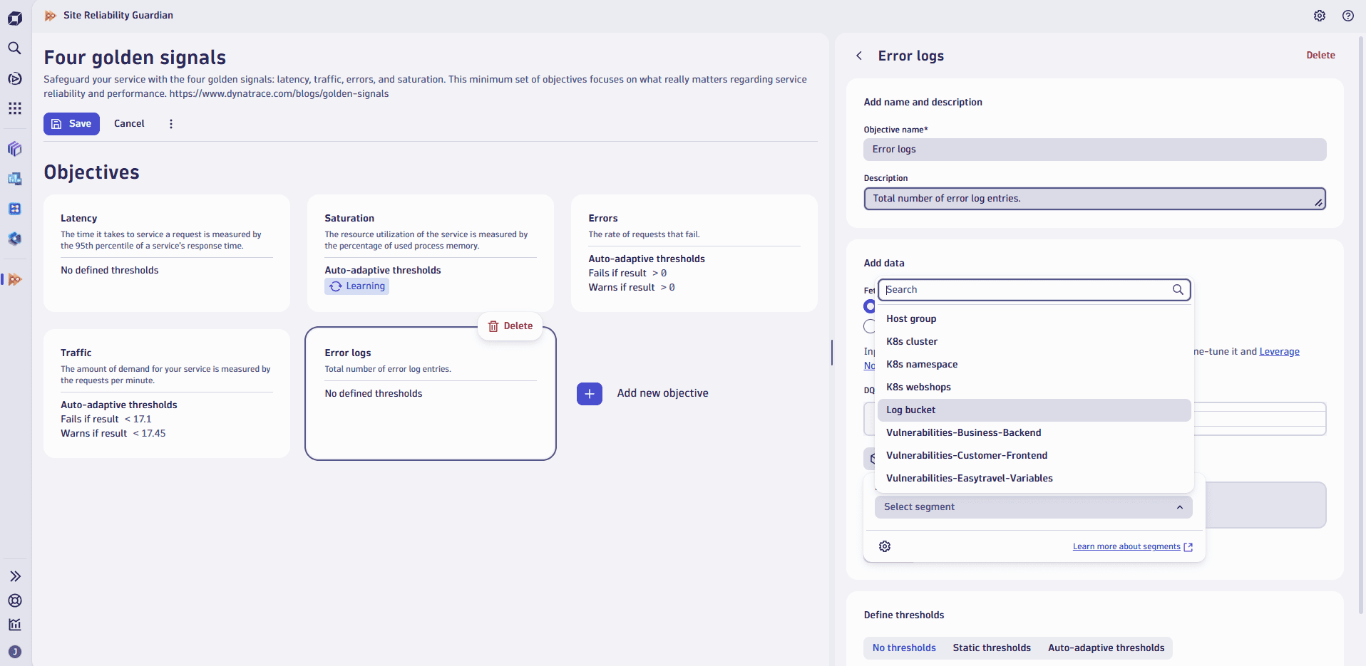 Filter out the noise by leveraging Segments in Site Reliability Guardian