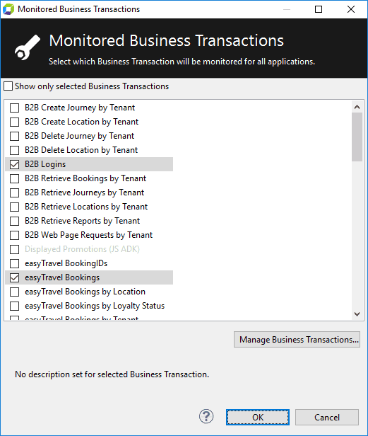Selecting Business Transactions to monitor
