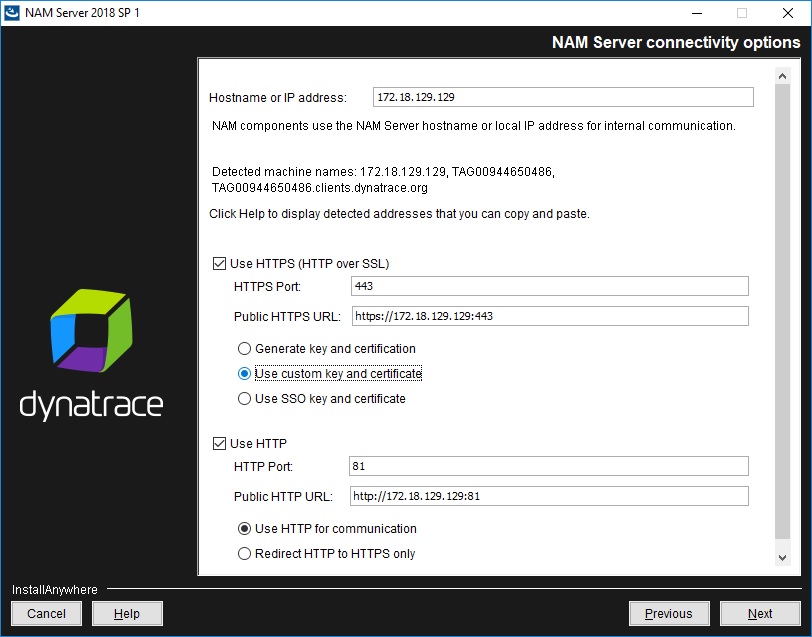 NAM Server installation - NAM Server connectivity options