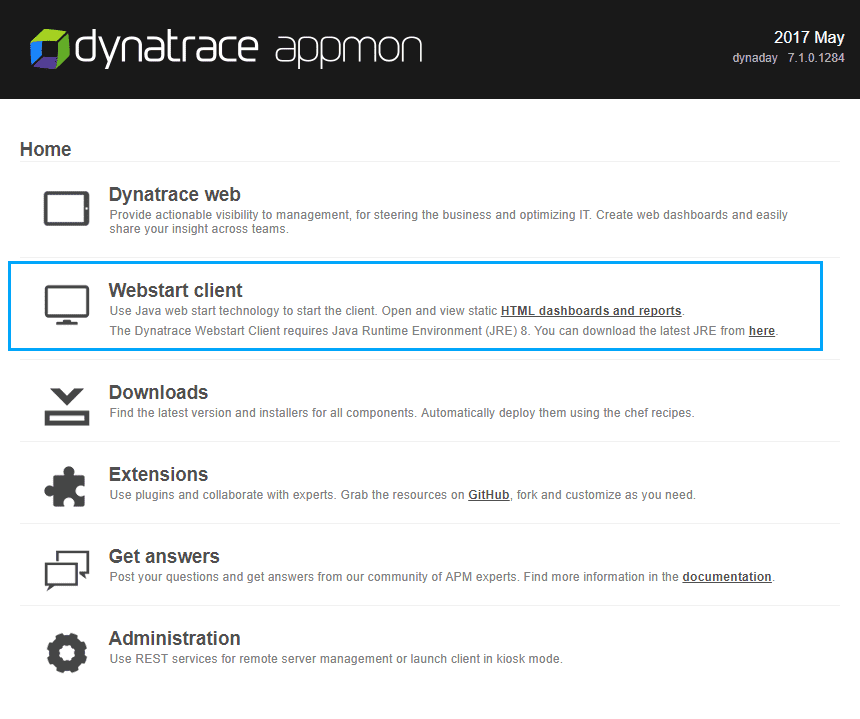 Launch the Webstart Client from the AppMon Server home page
