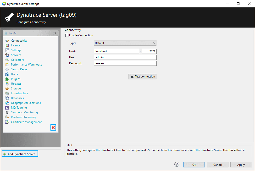 Add and Delete Server Options