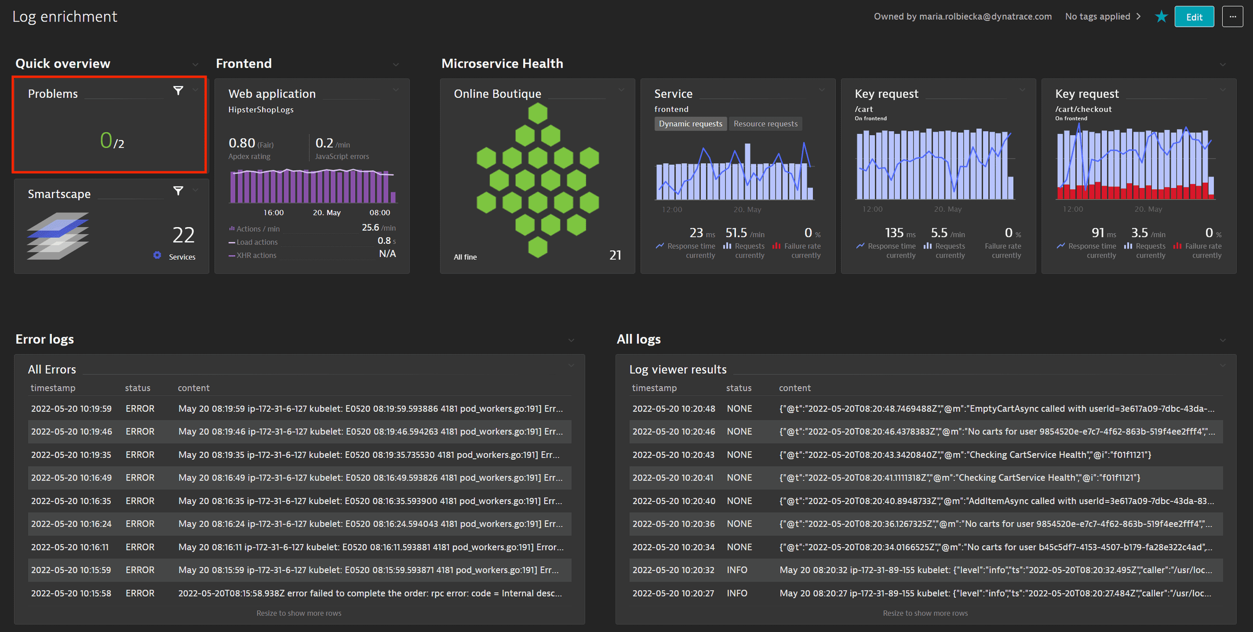 Dashboard - Logs for Kubernetes