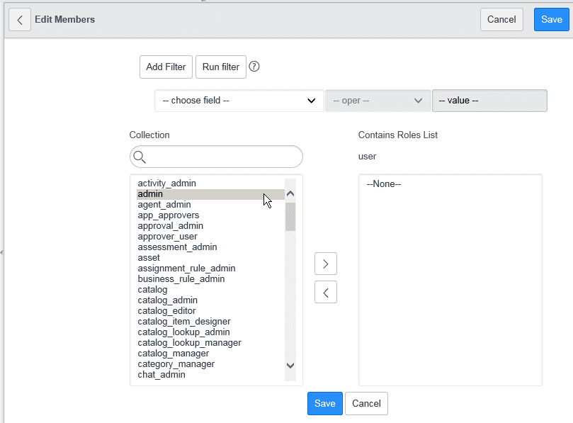 Assigning role to the user