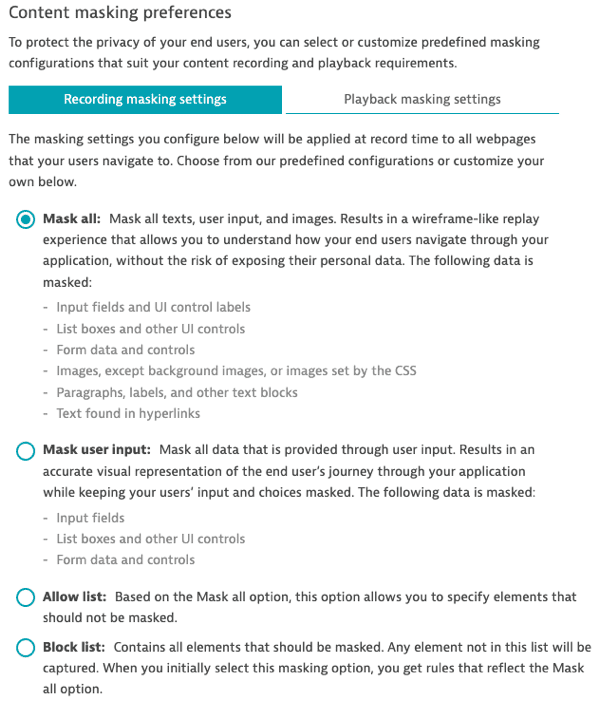 Configure Session Replay for web applications | Dynatrace Docs